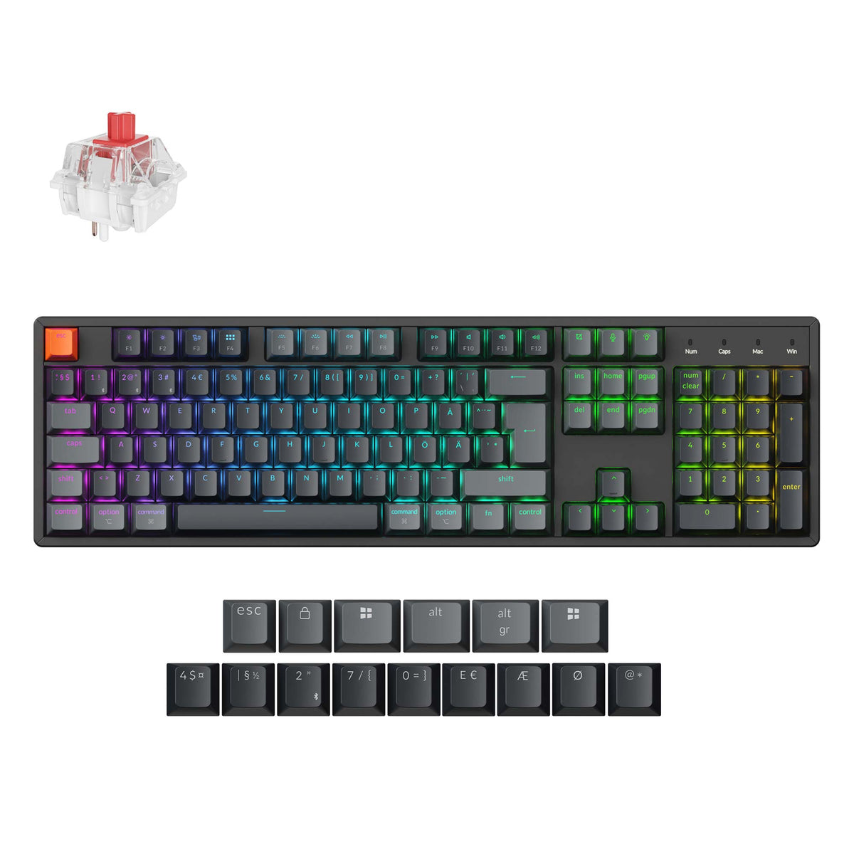 Keychron K10 QMK Wireless Mechanical Keyboard ISO-Nordic Aluminum Red Switch