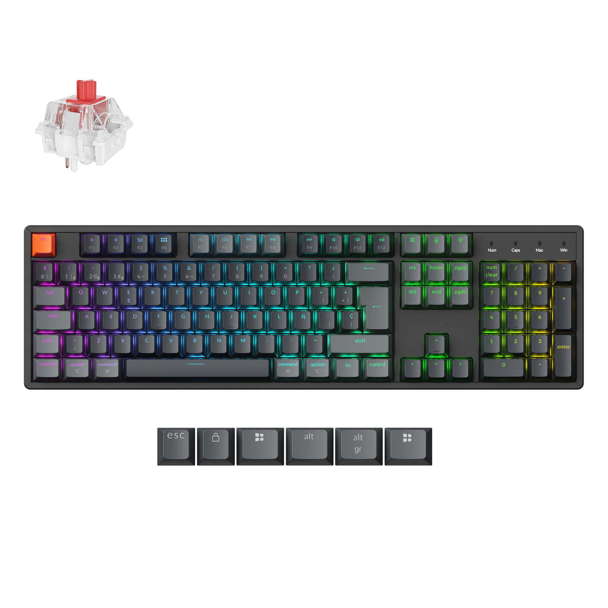 Keychron K10 QMK Wireless Mechanical Keyboard ISO-Spanish Aluminum Red Switch