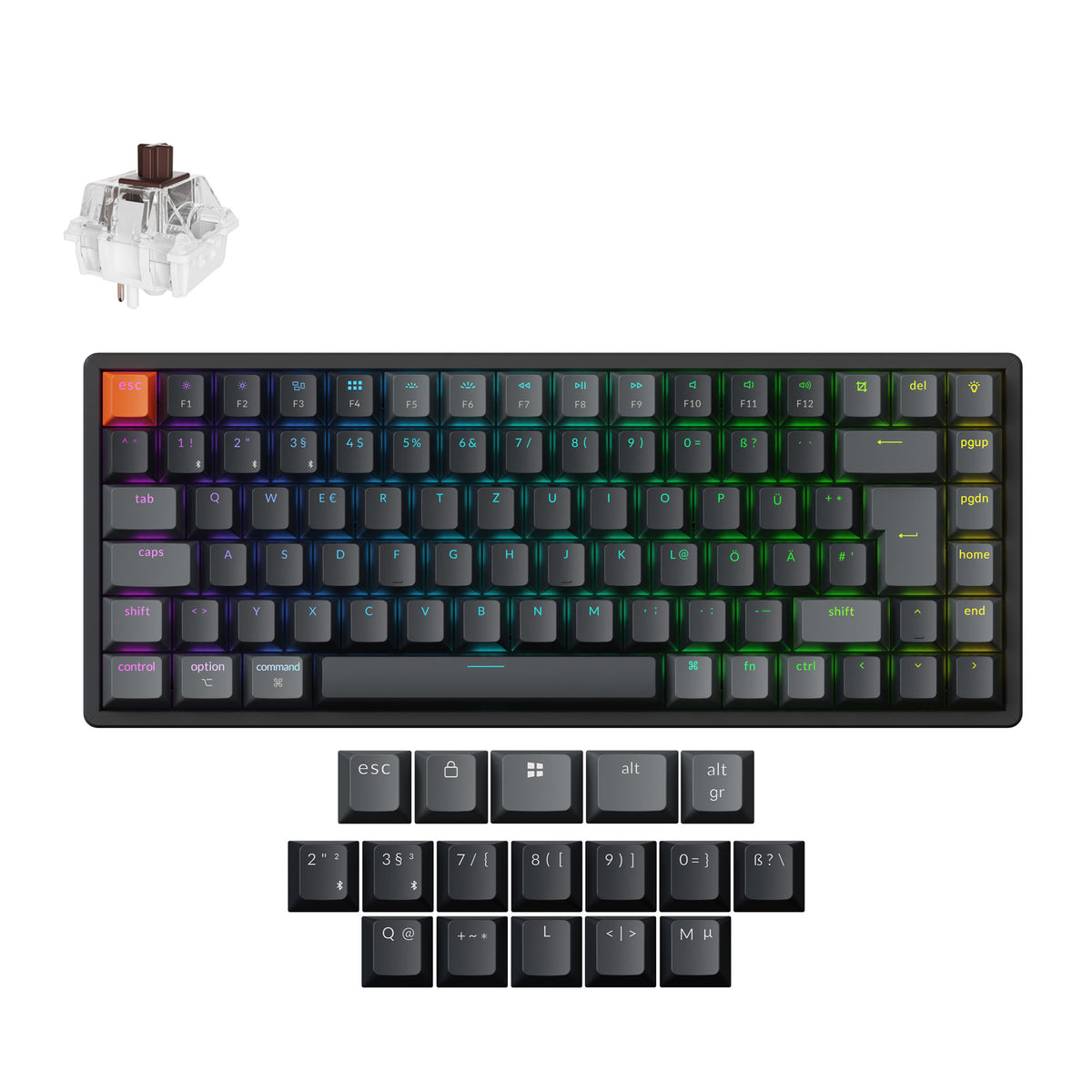 Keychron K2 Version 3 QMK Wireless Keyboard ISO DE Aluminum Brown Switch