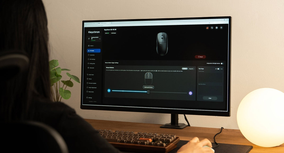 Customizes a Keychron G6 HE gaming mouse in Keychron Launcher