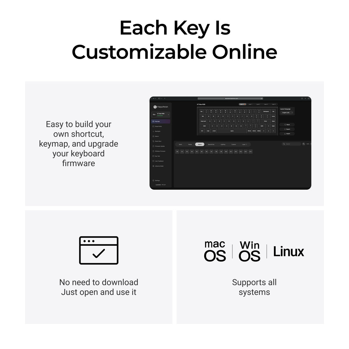 Keychron K7 Max QMK/VIA Wireless Custom Mechanical Keyboard Launcher Customization