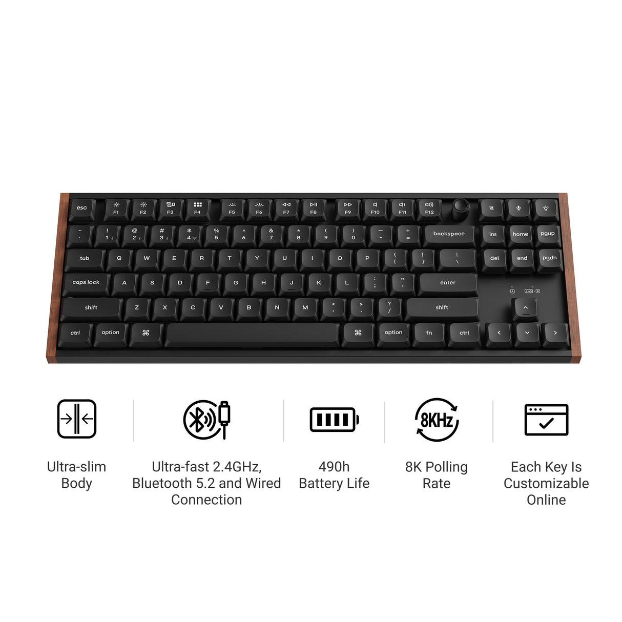 Keychron K1 Ultra 8K Wireless Custom Mechanical Keyboard featuring ultra-slim body, Bluetooth, 8K polling rate and customizable keys.