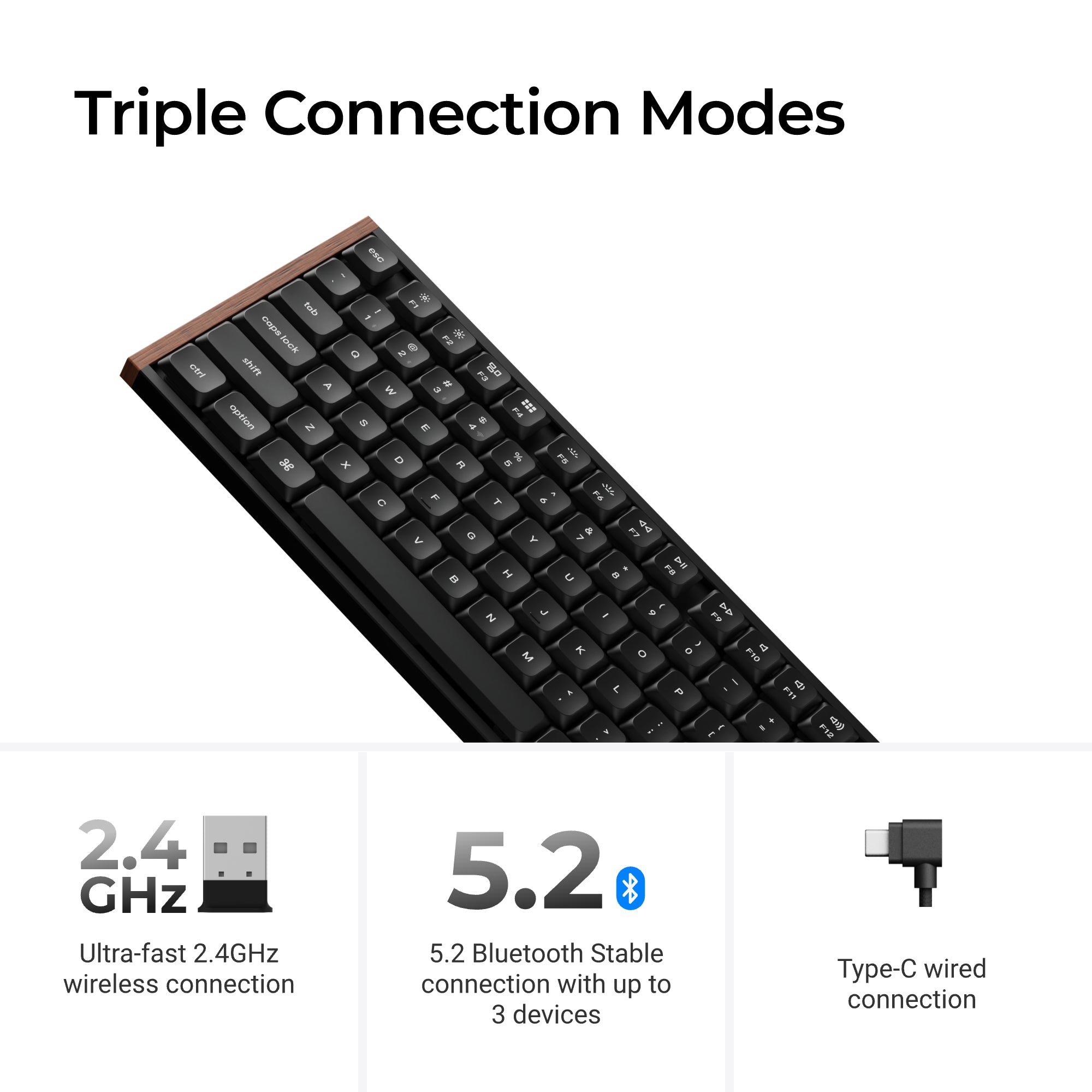 Keychron K1 Ultra 8K Wireless Custom Mechanical Keyboard showcasing triple connection modes with Bluetooth and wired options.