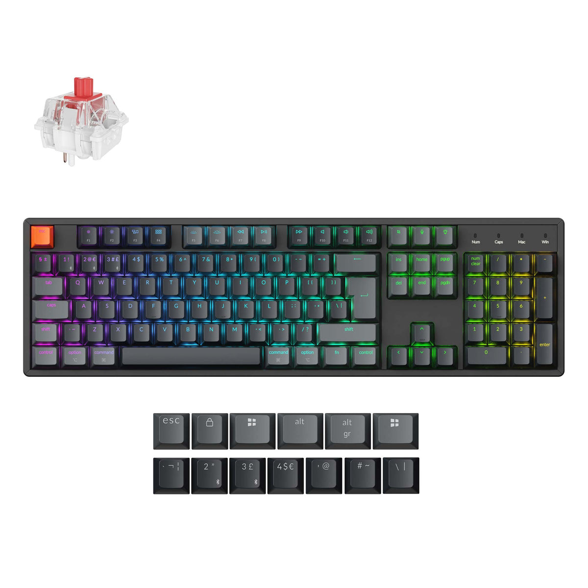 Keychron K10 QMK Wireless Mechanical Keyboard ISO-UK Aluminum Red Switch