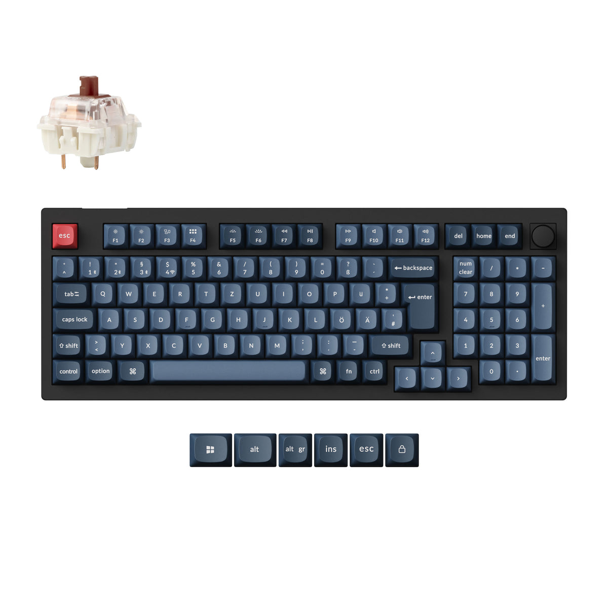 Keychron V5 Max QMK Wireless Custom Mechanical Keyboard 96 Percent Layout Fully Assembled Knob for Mac Windows Linux Gateron Jupiter Brown ISO German Layout