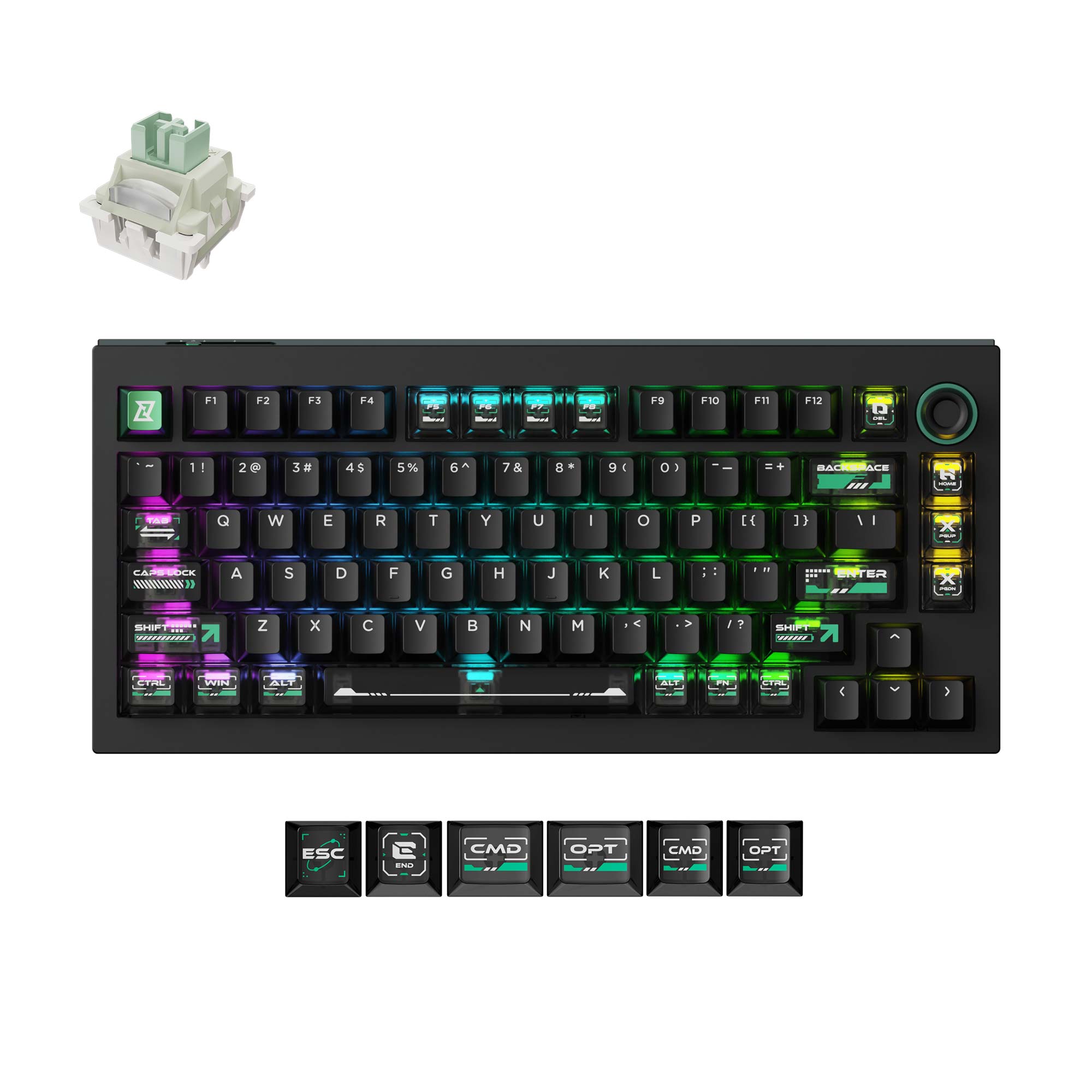 Lemokey L5 HE 8K Swappable RGB Backlight Magnetic Switch Knob Version  Green Black