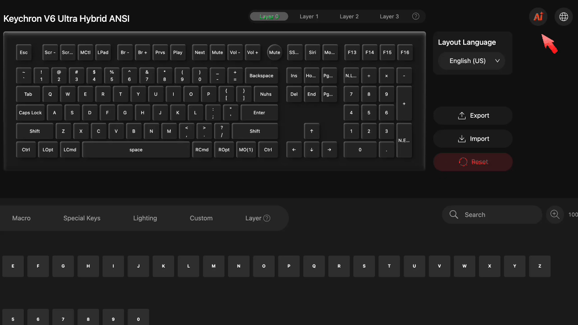 Powered by QMK and a web-based Launcher, the V6 Ultra Hybrid 8K lets you customize your keyboard layout directly from your browser. Remap any key to your preferred function—for example, turn the “Q” key into a “4” key—and create a layout that fits your workflow, gaming style, or personal preference.